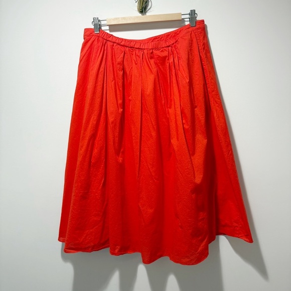 Alex Mill Side Button Cotton Poplin Midi Full Skirt Red Orange Size XL Pockets - Picture 2 of 13